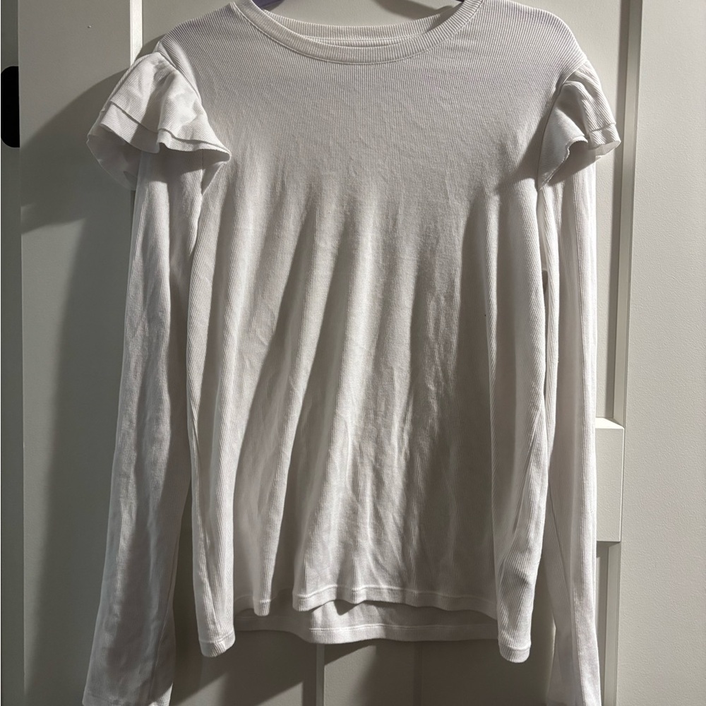 GAP White Long Sleeve Ruffle Top‎